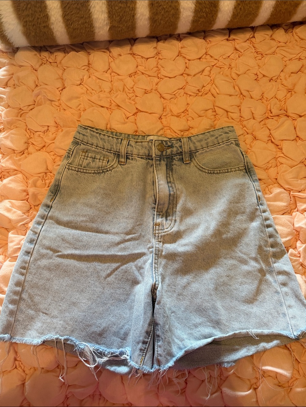 Princess Polly Light Blue High rise/jorts distressed Denim shorts size 2